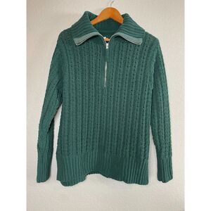 Aerie Women's Size Small Green Pullover Sweater Chenille Cable Car Knit 1/4 Zip